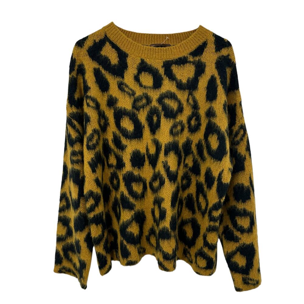 Kerisma Synthetic Mohair Yellow Black Animal Print Sweater Womens Medium/Large